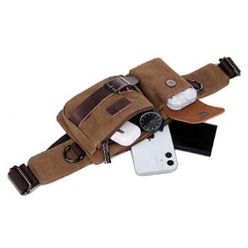 BAOSHA YB-01 Vintage Men's Waist Bag Sports Waist Pack Bum Bag Security Money Waist Day Pack Pouch Hip Belt Bag Bumbag Coffee