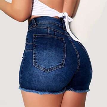 Tunlaud Women High Waisted Skinny Stretchy Denim Shorts Casual Summer Frayed Raw Hem Distressed Ripp...