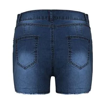 Tunlaud Women High Waisted Skinny Stretchy Denim Shorts Casual Summer Frayed Raw Hem Distressed Ripped Short Jeans (S, Dark Blue)