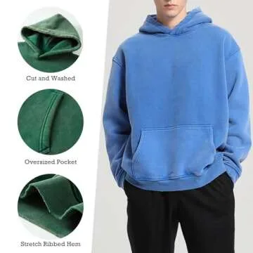 FAIABLE Womens Oversized Hoodie Couples Heavyweight Hoodies Vintage Acid Wash Hoodie Cotton Fleece Hoodies for Women College Streetwear Bright Blue