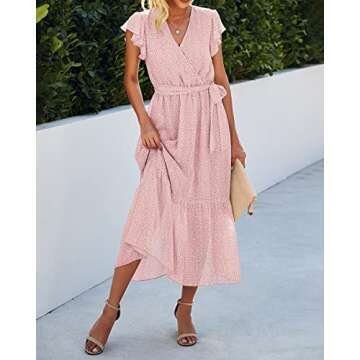 BTFBM Women Summer Bohemian Floral Casual Wrap V Neck Ruffle Cap Sleeveless Belt A-Line Pleated Hem ...