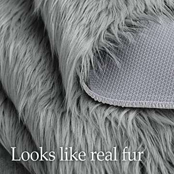 lalaLOOM Soft and Thick Faux Fur Rug, Machine Washable, Super Fluffy Carpets for Bedroom and Living Room Floors, Durable Rubber Backing, Luxury Shag Area Rugs for Modern Interior, 2x4, Slate Gray