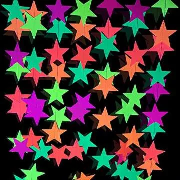 110feet UV Star Paper Neon Garland Neon Streamers Black Light Neon Decorations for Dark Glow Party UV Reactive Neon Party Favors Glow in The Dark Party Supplies Wedding Birthday Banners Decorations