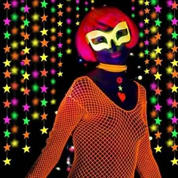 110feet UV Star Paper Neon Garland Neon Streamers Black Light Neon Decorations for Dark Glow Party UV Reactive Neon Party Favors Glow in The Dark Party Supplies Wedding Birthday Banners Decorations