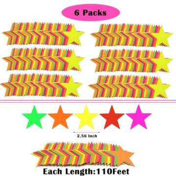 110feet UV Star Paper Neon Garland Neon Streamers Black Light Neon Decorations for Dark Glow Party UV Reactive Neon Party Favors Glow in The Dark Party Supplies Wedding Birthday Banners Decorations