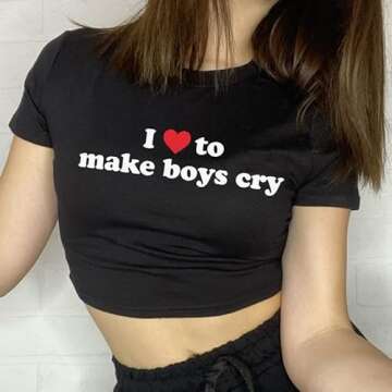 Baby Tees for Teen Girls Y2K Letter Print Crop Top Grunge Women T-Shirt