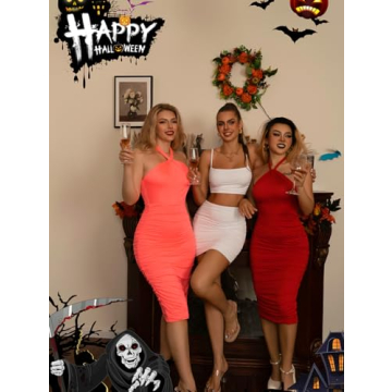 BEAGIMEG Women's Ruched Neon Green Crop Top Set