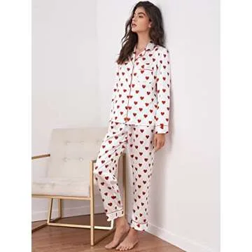 WDIRARA Women's Heart Print Satin Pajama Set