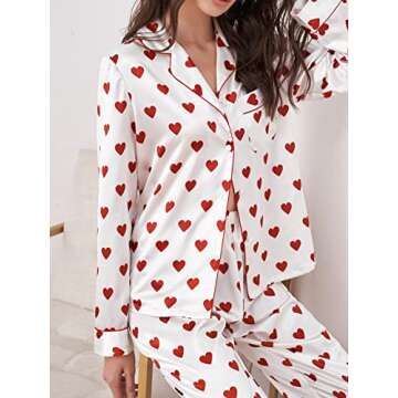 WDIRARA Women's Heart Print Satin Pajama Set