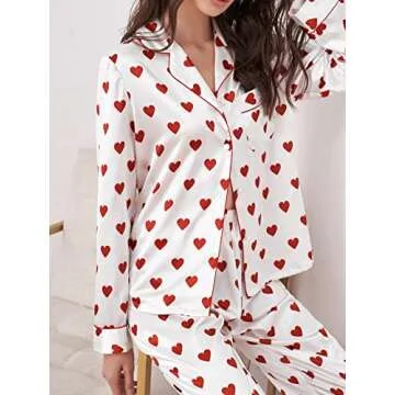 WDIRARA Women's Heart Print Satin Pajama Set