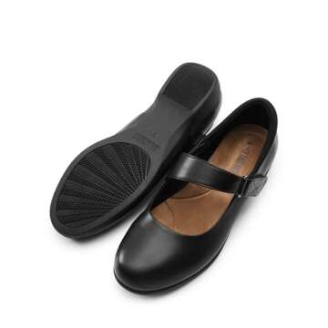 DREAM PAIRS Womens Ballet Mary Jane Flats, Comfortable Business Office Dress Shoes for Women Dressy and Work with Ankle Strap,Size 7,Black,SDFA2407W