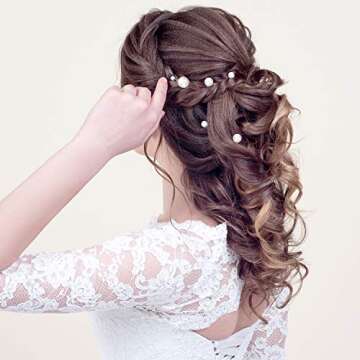 Hicarer 18 Pieces Wedding Pearl Hair Pins Bridal Rhinestone Pearl Hair Clips Hair Accessories U Shaped Bobby Pin Hair Barrette for Bride Bridesmaid Women Hair Style(White-Gold)