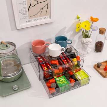 Yesesion Clear Makeup Brush Holder for Vanity, Plastic Lipsticks Organizer with Drawer, Adjustable Bathroom Storage for Sponges, Cotton Pads, Beauty Tools, Hair Accessories