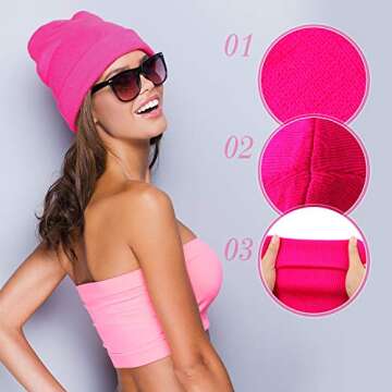 SATINIOR womens 6 Pieces Neon Acrylic Watch Plain Knit Long Beanie Bachelorette Party Favors, Halloween Decorations Hat, Orange, Medium