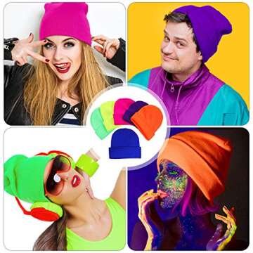 SATINIOR womens 6 Pieces Neon Acrylic Watch Plain Knit Long Beanie Bachelorette Party Favors, Halloween Decorations Hat, Orange, Medium