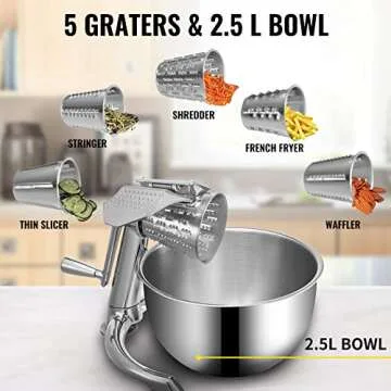 VEVOR Rotary Cheese Grater with 5 Stainless Steel Cones