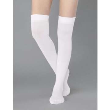 TOCONFFON Women's Over The Knee High Socks Thigh High Socks Long Cotton Socks for Daily Wear, Cosplay(White)