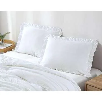 Chezmoi Collection Nora 3-Piece Ruffled Edge Trim Soft Washed Microfiber Comforter Set (Queen, White)