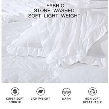 Chezmoi Collection Nora 3-Piece Ruffled Edge Trim Soft Washed Microfiber Comforter Set (Queen, White)