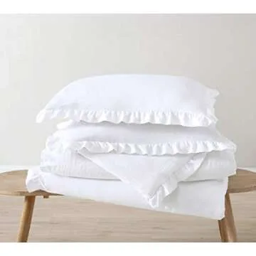 Chezmoi Collection Nora 3-Piece Ruffled Edge Trim Soft Washed Microfiber Comforter Set (Queen, White)