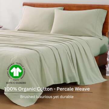 LANE LINEN 100% Organic Cotton Mineral Full-Sheets Set 4-Piece Pure Long Staple Percale Weave Soft Bedding Sheets for Bed Breathable Fits Mattress Upto 15" Deep