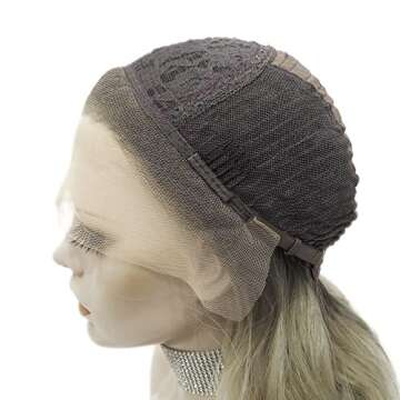 Pinkshow Ombre Blonde Lace Front Wigs Natural Wavy Synthetic Wig for Women Dark Root Blonde Heat Resistant Wig