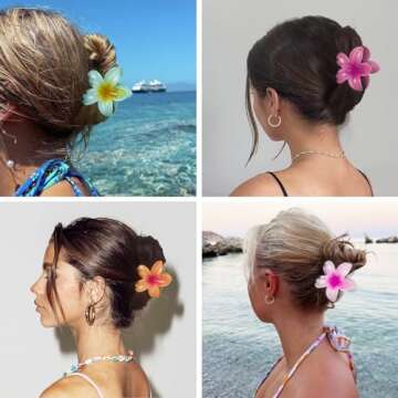 6 Pcs Flower Hair Clips for Women - Hawaiian Hair Claw Clips, Summer Beach Essentials Hair Accessories