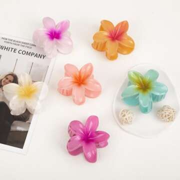 6 Pcs Flower Hair Clips for Women - Hawaiian Hair Claw Clips, Summer Beach Essentials Hair Accessories