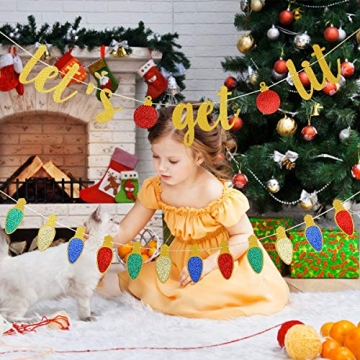 Gold Lets Get Lit Banner Christmas Party Banner, Let's Get Lit Garland Christmas Holiday Banner for Ugly Christmas Sweater Party Decorations, Merry Friendsmas Christmas Party Decorations