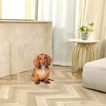 Dog Gate for The House, Clear Acrylic Pet Gate for Dogs, Freestanding Dog Gates for Doorways, Foldin...