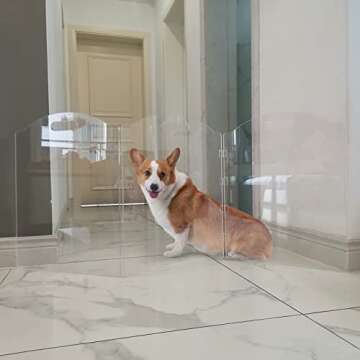 Dog Gate for The House, Clear Acrylic Pet Gate for Dogs, Freestanding Dog Gates for Doorways, Folding Free Standing Puppy Doggy Cat Fence for Inside, Dog Barriers for Home 3 Panel