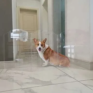 Dog Gate for The House, Clear Acrylic Pet Gate for Dogs, Freestanding Dog Gates for Doorways, Folding Free Standing Puppy Doggy Cat Fence for Inside, Dog Barriers for Home 3 Panel