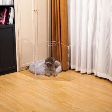 Dog Gate for The House, Clear Acrylic Pet Gate for Dogs, Freestanding Dog Gates for Doorways, Folding Free Standing Puppy Doggy Cat Fence for Inside, Dog Barriers for Home 3 Panel