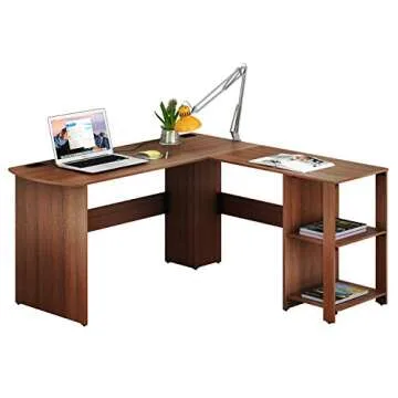 Affordable SHW L-Shaped Home Office Desk in Walnut