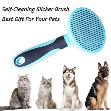 Cat Brush, Soft Dog Grooming Tool Brush for Dogs and Cats, Removes Loose Undercoat, Mats Tangled Hair Slicker Brush for Pet Massage-Self Cleaning (Blue)