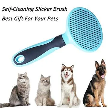 Cat Brush, Soft Dog Grooming Tool Brush for Dogs and Cats, Removes Loose Undercoat, Mats Tangled Hair Slicker Brush for Pet Massage-Self Cleaning (Blue)