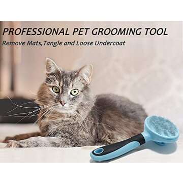 Cat Brush, Soft Dog Grooming Tool Brush for Dogs and Cats, Removes Loose Undercoat, Mats Tangled Hair Slicker Brush for Pet Massage-Self Cleaning (Blue)