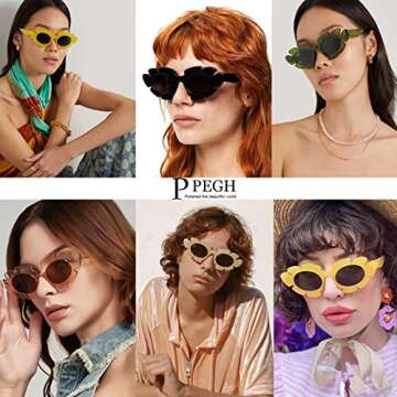 PEGH Cat Eye Flower Sunglasses for Women Men Fun Retro Trendy Y2K Shades Chunky Nude Sun Glasses UV400 Protection (Light Pink)