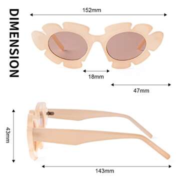 PEGH Cat Eye Flower Sunglasses for Women Men Fun Retro Trendy Y2K Shades Chunky Nude Sun Glasses UV400 Protection (Light Pink)
