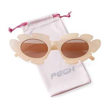 PEGH Cat Eye Flower Sunglasses for Women Men Fun Retro Trendy Y2K Shades Chunky Nude Sun Glasses UV400 Protection (Light Pink)