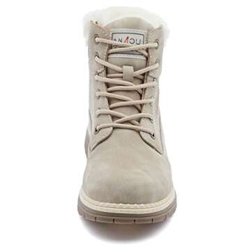 ANJOUFEMME Womens Hiking Snow Winter Boots - Waterproof Work Ankle Boots for Women Comfortable Warm Fur Boots for Backpacking Cycling FNW19-GREY-7