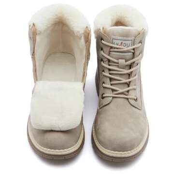 ANJOUFEMME Womens Hiking Snow Winter Boots - Waterproof Work Ankle Boots for Women Comfortable Warm Fur Boots for Backpacking Cycling FNW19-GREY-7