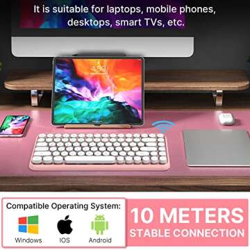 FELICON Wireless Bluetooth Keyboard, Mini Portable 84-Key Typewriter Retro Round Keycaps Keyboard,Co...