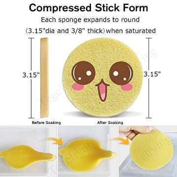 Facial Sponge Compressed,240 Count PVA Professional Makeup Removal Wash Round Face Sponge Pads Exfoliating Cleansing for Women with a Natural Loofah Sponge for Body Washing,Yellow