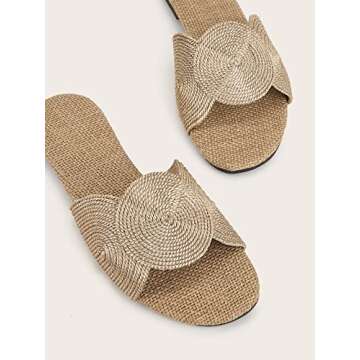 OYOANGLE Women's Round Decor Open Toe Flat Sandals Solid Casual Summer Outdoor Boho Beach Slides Kha...