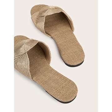 OYOANGLE Women's Round Decor Open Toe Flat Sandals Solid Casual Summer Outdoor Boho Beach Slides Khaki 7.5