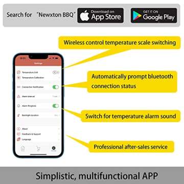Newxton Bluetooth Grill Meat Thermometer with 4 Color Probes, Digital Instant Read, Food Cooking Thermometer for Smoker, Oven, BBQ, Remote control via iOS, Android, 192 feet Range