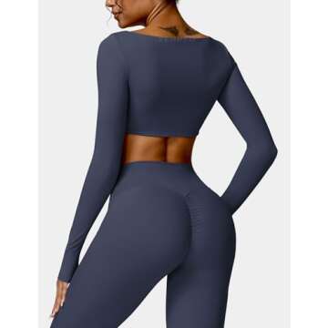 YEOREO Kyla Women Crop Top Long Sleeve Padded Sports Low Medium Impact Yoga Shirt Workout Navy XL