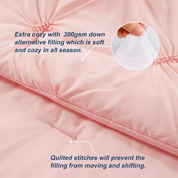 Anluoer Queen Comforter Set -Pintuck Down Alternative Comforters with 2 Pillow Shams, Soft Queen Size Bedding Comforter Sets Lightweight All Season (Pink,88x88 inches, 3 Pieces)
