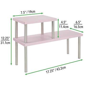 mDesign Modern Metal 3-Tier Kitchen Countertop and Pantry Cabinet Storage Shelf Organizer Stand for Storing Mugs, Bowls, Spices, Baking Supplies - Free Standing, 2 Shelves - Blush Pink/Brushed